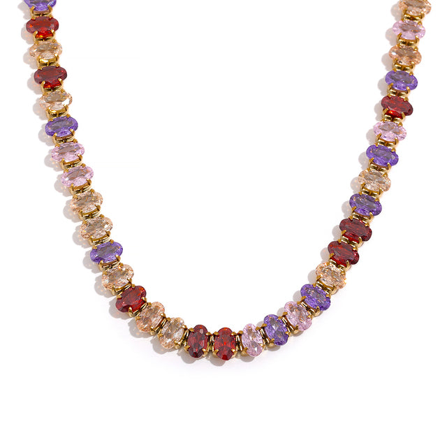 Multicoloured Diamante Gold Necklace